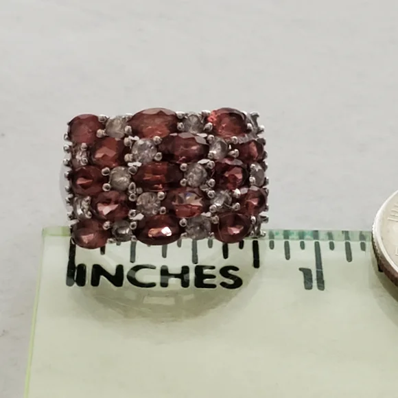 Rhodolite Garnet White Topaz Sterling Silver Ring Size 7 - Picture 14 of 16